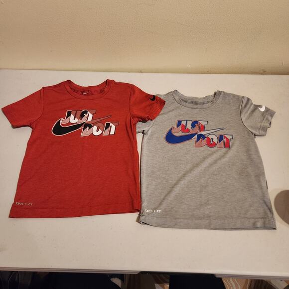 Nike Boys Sz S/5 Dri-Fit Short Sleeved T-shirt Just Do It Grey And Red Lot Of 2 - Picture 10 of 10